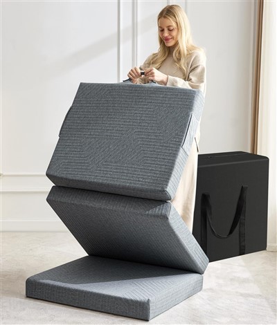 Tri-Fold 4" Memory Foam Madrass - Bærbar enkeltseng